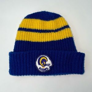 ‘80s NFL L.A. Rams blue & gold knitted beanie, fold down brim, no flaws